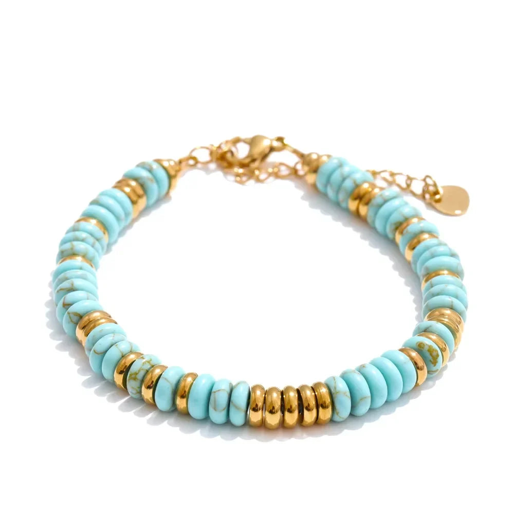 Yhpup Colorful Natural Stone Beads Chain Handmade Bracelet Bangle Waterproof Bohemia Stainless Steel Y2K Trendy Jewelry Gift