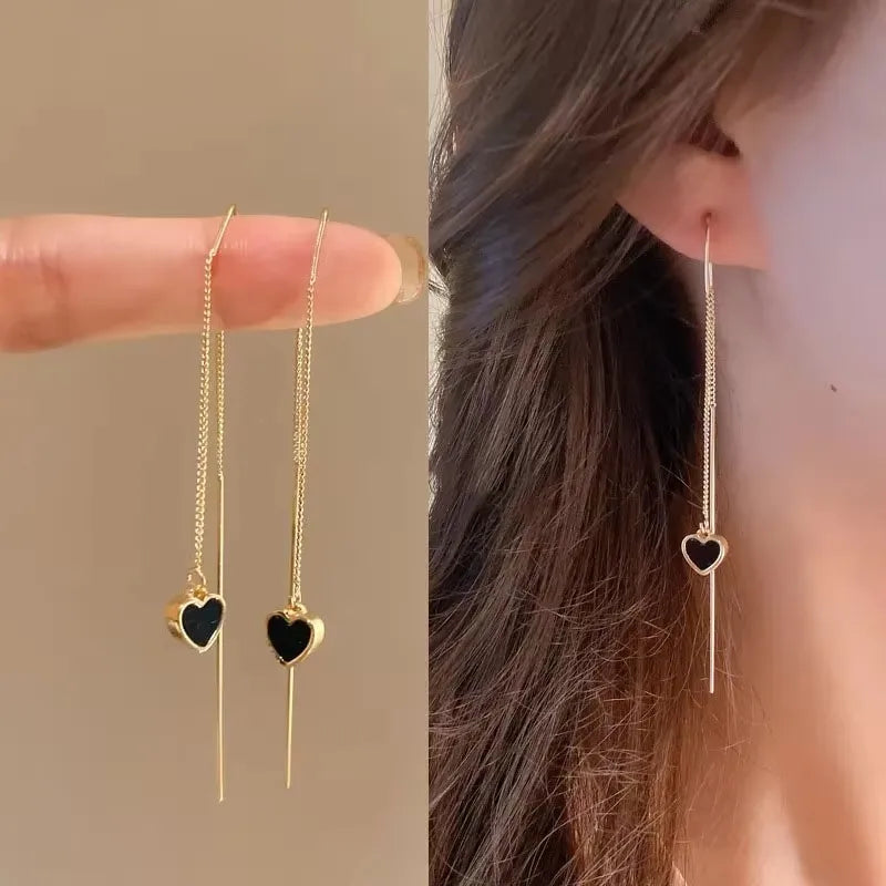 Sovict Black Tassel Drop Earrings