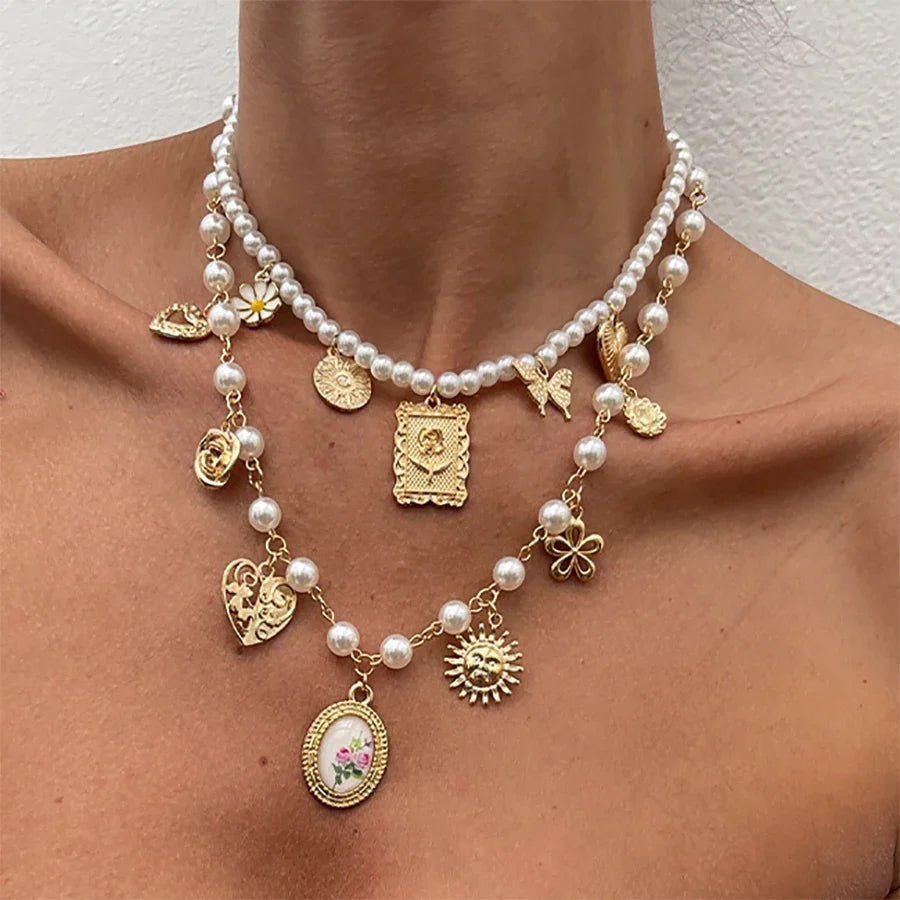 Sovict Butterfly Pearl Necklace Duo