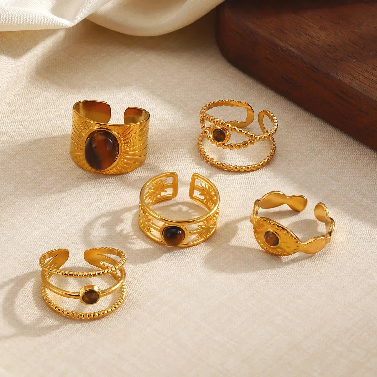 Sovict Tiger Eye Adjustable Ring