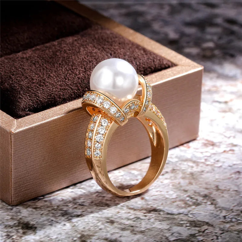 Sovict Gold Pearl CZ Ring