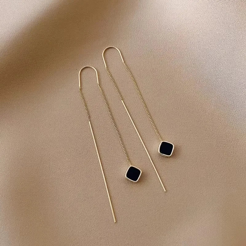 Sovict Black Tassel Drop Earrings