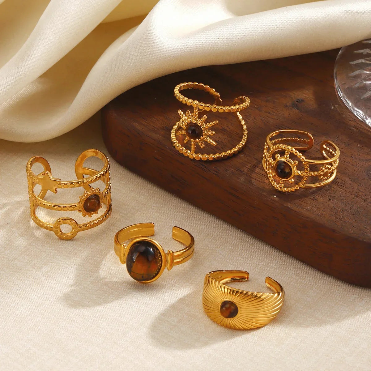Sovict Tiger Eye Adjustable Ring