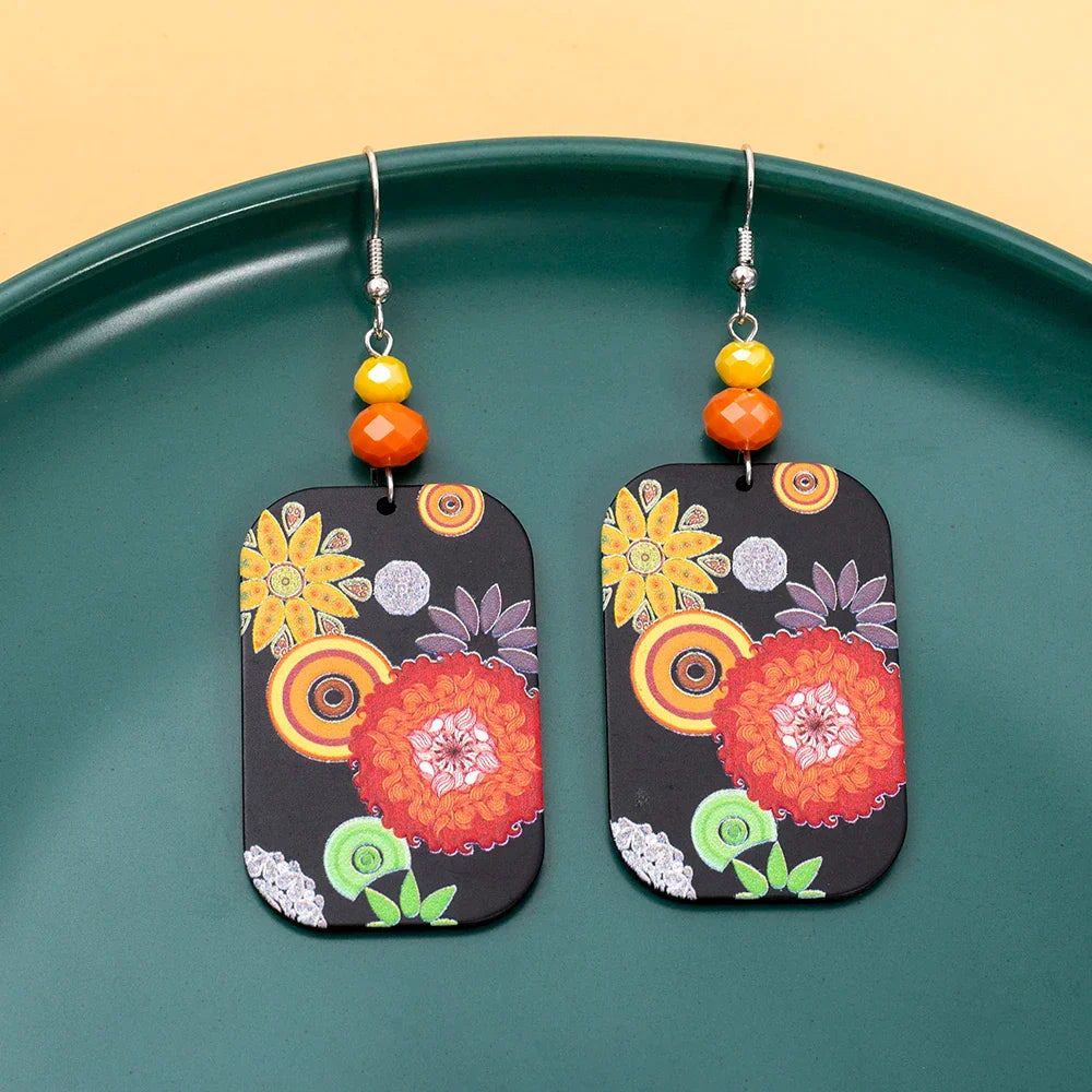 Sovict Black Floral Drop Earrings