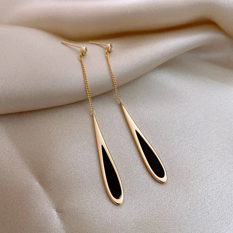 Sovict Black Tassel Drop Earrings