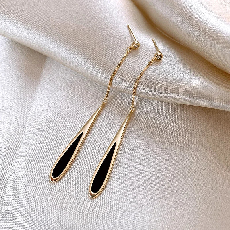 Sovict Black Tassel Drop Earrings