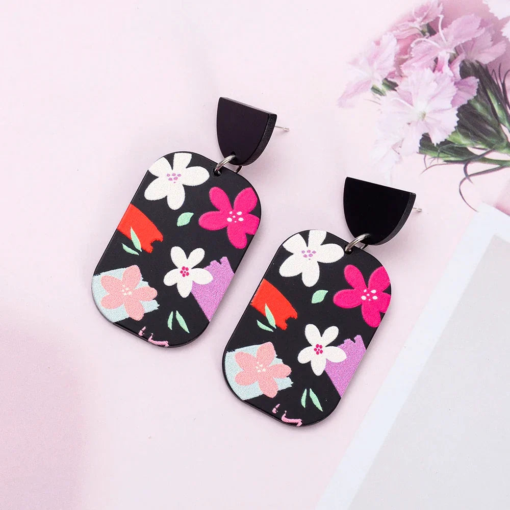Sovict Black Floral Drop Earrings