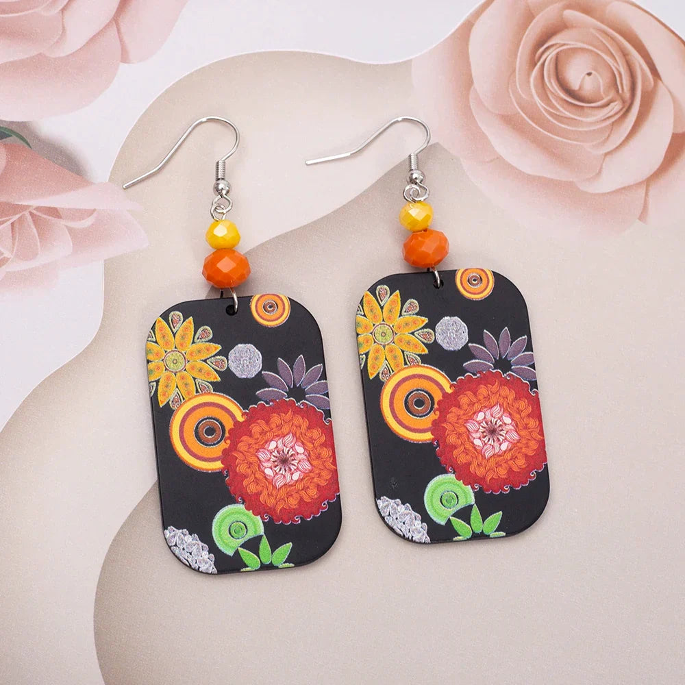 Sovict Black Floral Drop Earrings