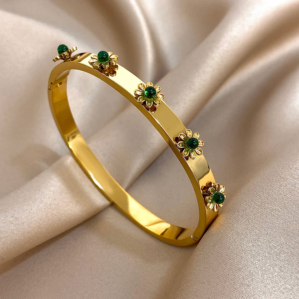 Sovict Flower Rhinestone Cuff