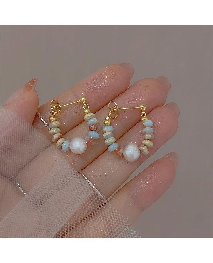 Vacation style Design Natural Stone Beaded Pearl Pendant Earrings for Women and Girls 2024 Fashion Jewelry Unusual Accessories