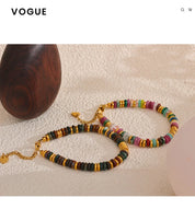 Yhpup Colorful Natural Stone Beads Chain Handmade Bracelet Bangle Waterproof Bohemia Stainless Steel Y2K Trendy Jewelry Gift