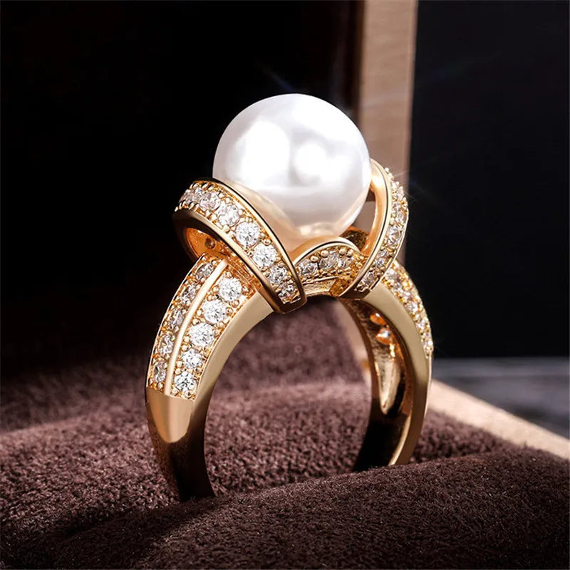 Sovict Gold Pearl CZ Ring