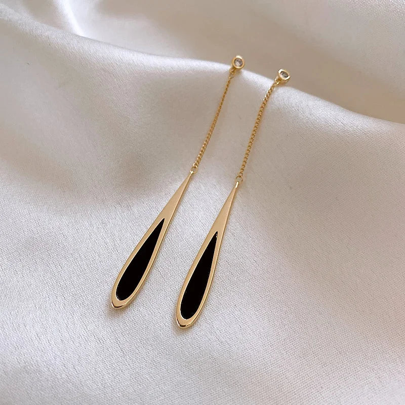 Sovict Black Tassel Drop Earrings
