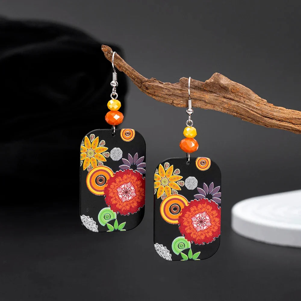 Sovict Black Floral Drop Earrings