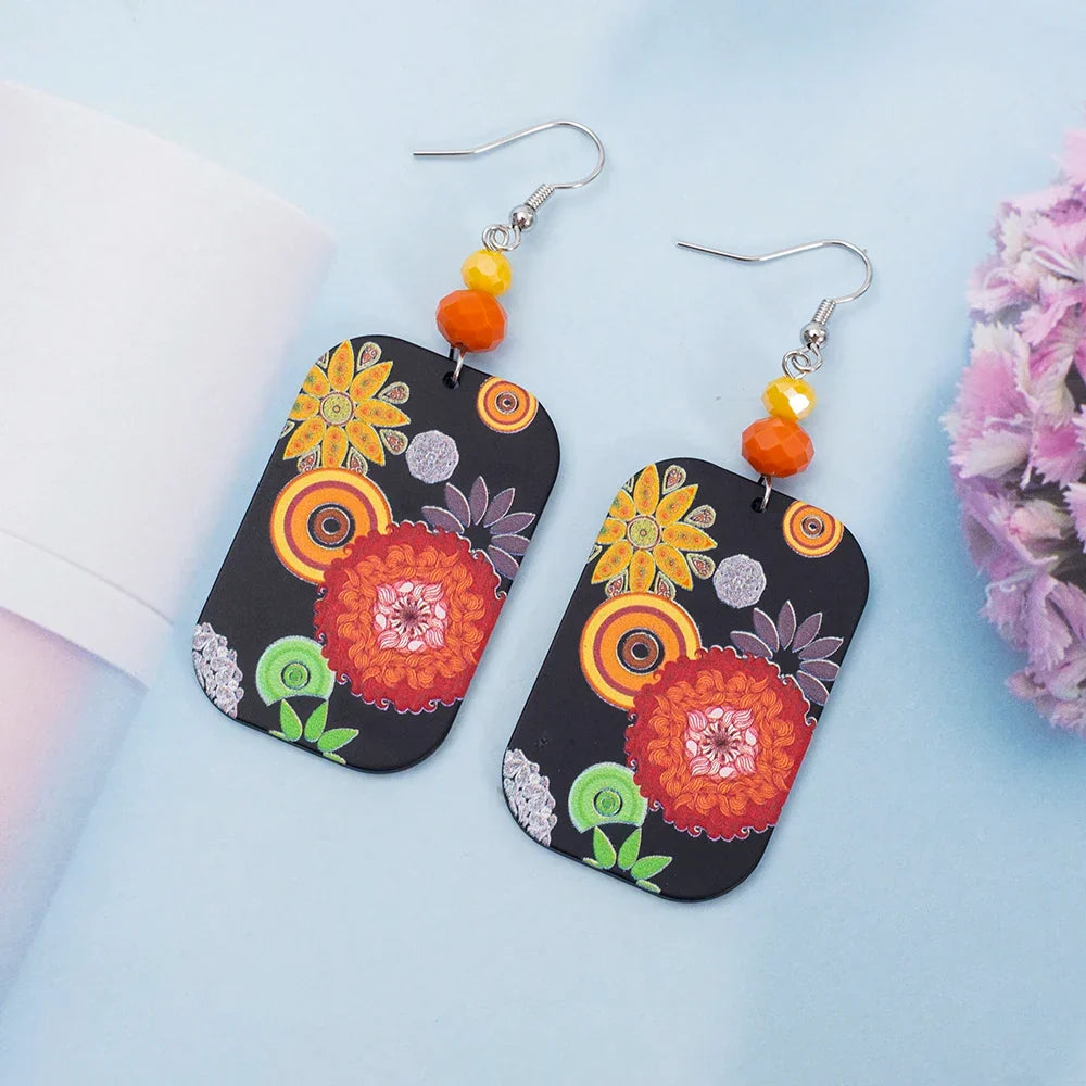 Sovict Black Floral Drop Earrings