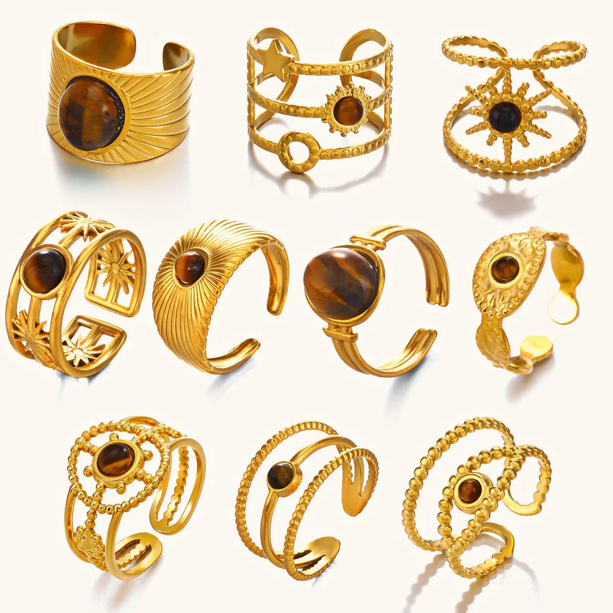 Sovict Tiger Eye Adjustable Ring