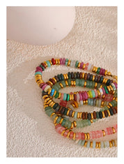 Yhpup Colorful Natural Stone Beads Chain Handmade Bracelet Bangle Waterproof Bohemia Stainless Steel Y2K Trendy Jewelry Gift