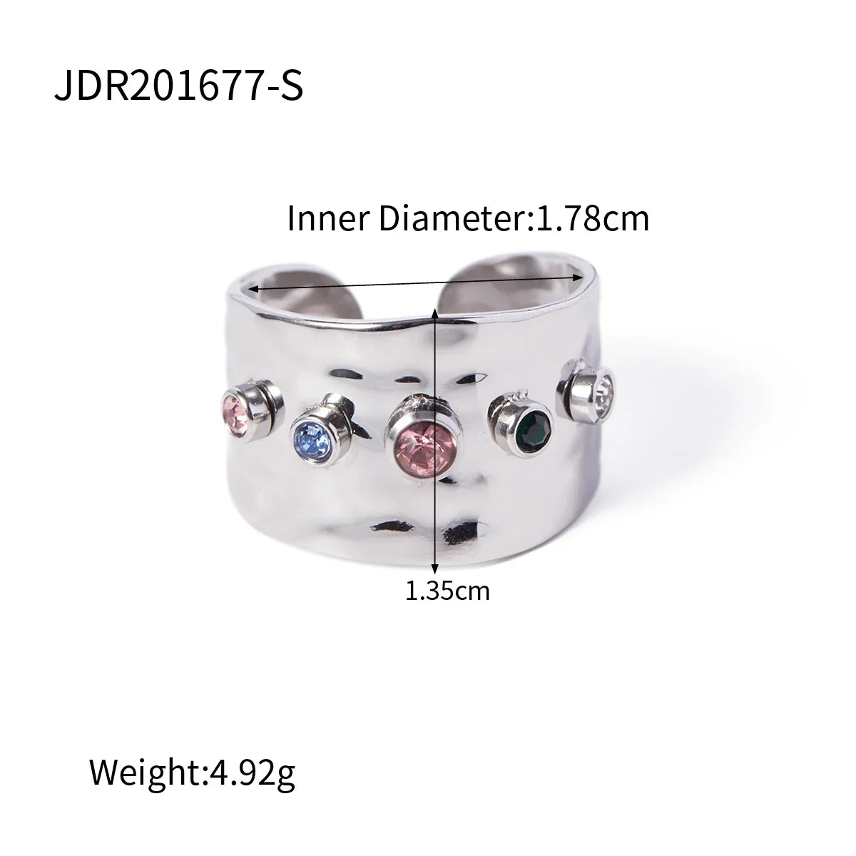 Uworld Colorful Cubic Zircon CZ Stone Crystal Wide Band Jewelry Women Stainless Steel Waterproof 18K Gold Plated Statement Rings