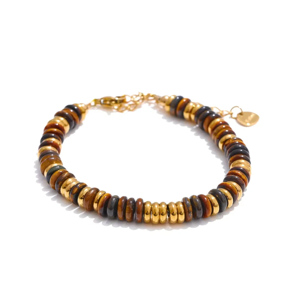 Yhpup Colorful Natural Stone Beads Chain Handmade Bracelet Bangle Waterproof Bohemia Stainless Steel Y2K Trendy Jewelry Gift